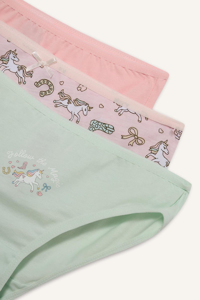 DeFacto Pink Girl Girl Unicorn Print Cotton 3 Piece Slip Panties Casual - Image 4